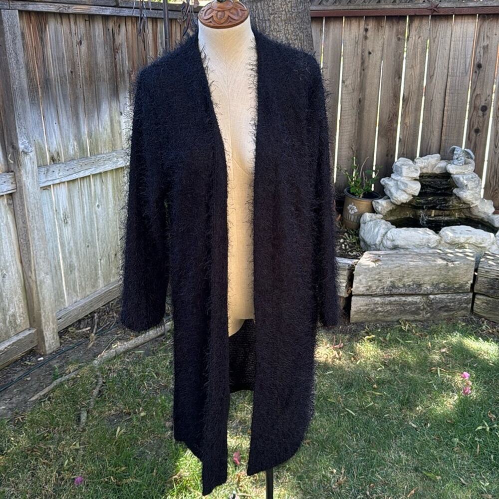 Picadilly Fashions Black Cardigan Women's Size Medium Open Front Fuzzy